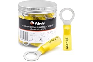 Wirefy 90 PZ Connettori Occhiello M10 - Kit Terminali Anello Termoretraibili - Capicorda Elettrici Crimpare - Giallo 4-6 mm²