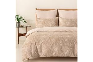 Tokokimo Set Copripiumino Matrimoniale 240x220 cm, Copripiumino Matrimoniale 3 Pezzi in Microfibra Con Motivo a Ramoscelli e Foglie, Comprendente 1 Copripiumino 240x220 + 2 Federe 50x80, Khaki