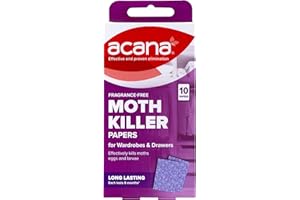 Acana Hanging Moth Killer Papers - Pack of 10 - Fragrance - Free, High Performance for Drawers, Wardrobes and Storage - Protects Clothing & Bedding - Long Lasting, Each Paper Lasts 6 Months