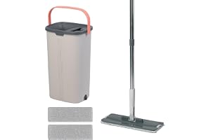 Relaxdays set med plattmopp, 5 l hink med urvridningsfunktion, 2 fack