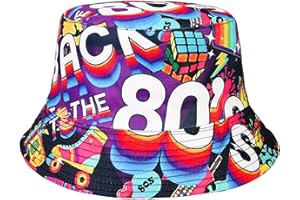MILAKOO 80's Seau Chapeau pour Hommes Femmes Amusant Rétro Party Chapeau Vintage Imprimé Pêcheur Unisexe Réversible Portable Chapeau pour Disco Hip Hop Outdoor
