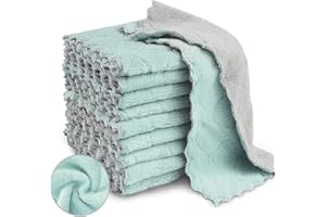 Deepklean 12 Pack Large Microfibre Cleaning Cloth, Kitchen Cloth Dish Towels, Premium Dishcloths, Super Absorbent Coral Velvet Dishtowels, Nonstick Oil Washable Fast Drying Green-Grey 30X30CM