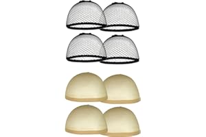 BALINCO 8x redecilla como capa interior para pelucas - de nylon elástico (beige) y malla elástica (negro) para pelucas de diario y carnaval (redecillas (4x negro, 4x beige)