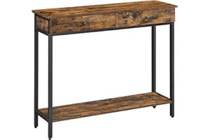 ‎VASAGLE VASAGLE Stolik konsolowy, stół wejściowy, stolik kawowy z 2 szufladami, stalowa rama, stabilny, do korytarza, sypialni, salonu, styl industrialny, rustykalny brązowy i czarny LNT015B01