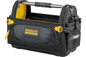 STANLEY FatMax Werkzeugtrage - Werkzeugtasche aus strapazierfähigen 600er Denier Nylon, schneller Zugriff auf das Werkzeug, mit rutschfestem Stahlgriff, verschließbare Seitenteile - FMST1-80146