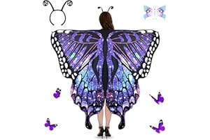 JONRRYIN Schmetterling Kostüm Damen, 3 Schmetterlingsflügel Erwachsene, Bunter Schmetterling Umhang, Schmetterlingskostüm Flügel Cosplay Fasching Skostüme für Karneval (168x135cm)