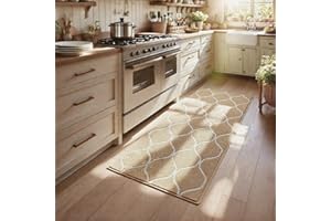 COSY HOMEER Long Kitchen Rug Runner 60 x 120cm, Washable Kitchen Rugs and Mats, Polypropylene Carpet Runner for Kitchen Entryway Hallway Laundry Room, Beige