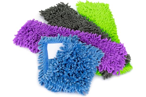 COM-FOUR® Housse de rechange 4x pour essuie-sol - housse d'essuie-glace en microfibre chenille pour un nettoyage en profondeur de votre espace de vie (04 pièces - bleu/gris/violet/vert)