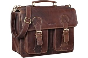 STILORD 'Kronos' Maletín Cuero Vintage Cartera XL para Profesor Trabajo o Negocios Bolsa Bandolera Portátil de 15,6 Pulgads acoplable Piel Auténtica