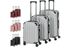 Arebos 3tlg. Hartschalenkofferset I ABS-Hartschale I Trolley Kofferset I Reisekoffer mit Teleskopgriff I Inkl. Reißverschluss-Schloss, 360° Rollen I Reisekofferset M-L-XL | Silber