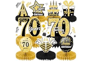 LWAIX Centrotavola Compleanno Set 10pz 70 Anni Centrotavola a Nido d'Ape Decorazioni Oro NeroToppers da Tavolo per Uomini e Donne(70 Anni)