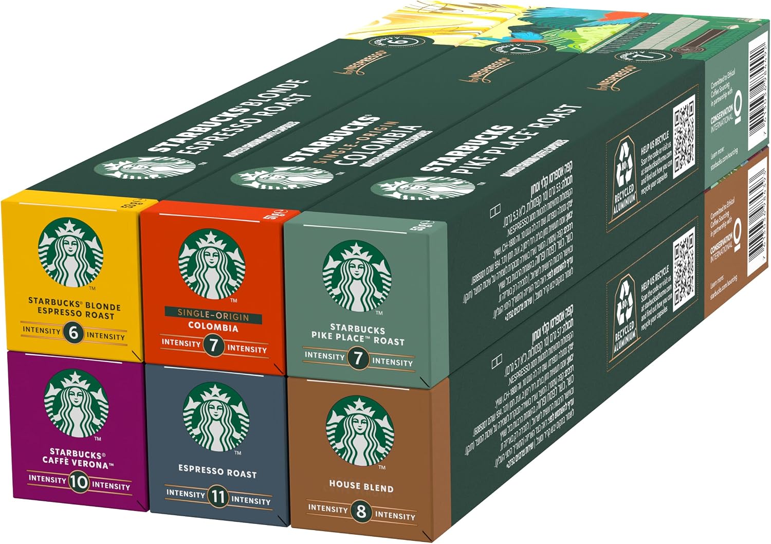 STARBUCKS Pack Découverte Variété by Nespresso, Capsules de Café tous types de torréfaction 6 x 10 (60 Capsules) - Exclusivité Amazon