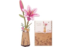 Robotime Flor Puzzles 3D Madera, Maquetas para Construir Adultos, Maqueta Madera, Regalos para Mujeres en el Día de San Valentín & Cumpleaños (Lirio Rosa)