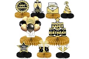 9Stück Schwarz Gold Geburtstag Dekoration, LMSHOWOWO Prost Alle Altersgruppen Bienenwabe Geburtstag Mittelstücke Tischdekorationen, Waben Party Tischaufsätze für Männer Frauen Geburtstag Party Zubehör