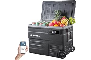 AAOBOSI 55L Glacière à Compresseur, Glaciere Électrique -20℃ à 20℃, Frigo Camion APP&Bouton Contrôle, 12/24V DC et 100-240V AC Glaciere Camping pour Voiture, Camion, Bateau et Prise De Courant