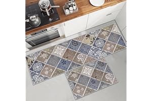 PQCXXA Kitchen Rug Set 2 Pieces Non Slip Kitchen Mat Set, Washable Kitchen Floor Mat For Kitchen, Entryway, Hallway Runner Set Washable Runners (Coloured marble C, 43x150cm+43x75cm)
