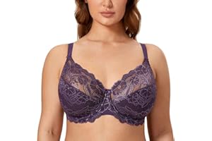 DELIMIRA Donna Reggiseno con Ferretto Taglie Forti Pizzo Senza Imbottito Sostegno