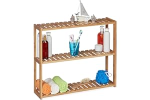 Relaxdays Estantería Pared Bambú, 3 Baldas, Altura Ajustable, 50 x 60 x 15 cm, Baño y Cocina, Estante Angosto, Natural, Madera de ingeniería