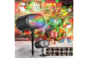 Aqash Proiettore Natale Esterno Luci Halloween Decorazioni – Proiettore LED 2-in-1 con Effetto Onda Oceanica 12 Motivi Dinamici, Telecomando Impermeabile per Decorazioni Festive Casa e Giardino