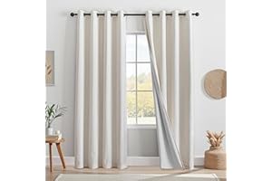 MYSKY HOME Vorhang 100% Blickdicht Gardinen mit Ösen Verdunklungsvorhänge Leinen-Mischung Thermovorhang Kälteschutz Hitzeschutz vorhänge für Wohnzimmer Schlafzimmer 2er Set H 225 x B 140 cm, Leinen