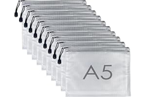 Dunkwckore 10 Stück Dokumententasche A5, Zip Beutel, Transparente Wasserdichte Document Case, Mesh Plastic Zip Bag für Datei, Papier, Dokumente, Kosmetika, Hausaufgaben, Quittungen und Reisezubehör