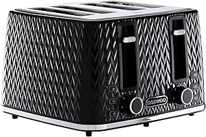 Daewoo Argyle Collection, Toaster 4 Slice With Defrost, Reheat And Browning Control To Use At Your Convenience, While The Removable Crumb Tray Makes Cleaning Quick, Black