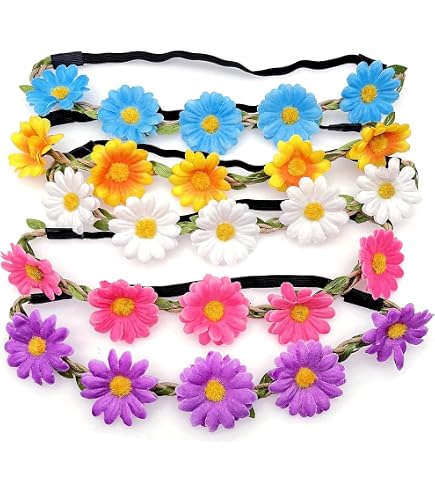 16 Corone Di Fiori Da Donna Multicolore - Fasce Hippie Margherita Con Nastro Regolabile Per Matrimoni E Feste - 3