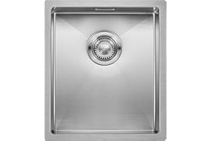 Kitchen Sink Mizzo Quadro 34-40 | 1.2mm Thick Stainless Steel Single Bowl with Satin Finish | Straight Corners Zero Radius Basin | 40cm Cabinet | Undermount Flushmount or Topmount Installation