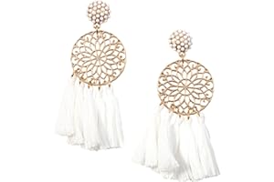 Happiness Boutique Orecchini Statement con Nappine Bianche | Orecchini Nappe Mandala in Color Oro