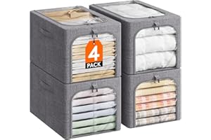 Lifewit 4 Pezzi Scatole per Armadio Rigide con Struttura in Metallo, Organizer Armadio con Finestra Trasparente, Pieghevole, Contenitori per Armadio Impilabili per Vestiti, Trapunte, Piumone, 40L