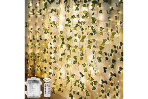 yowin Ivy Fairy Lights 10M 100 LED Fake Vines with Lights Battery Operated for Bedroom Aesthetic, 8 Modes Ivy Garland Artificial Lights Wite Remote, Waterproof Leaf Lights for Christmas Wall Balcony
