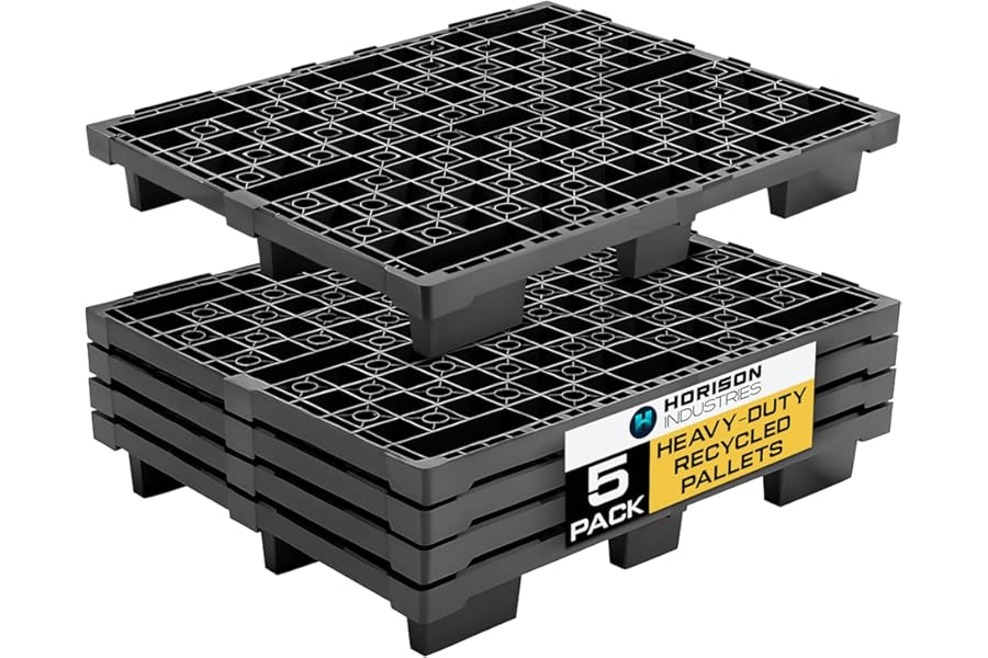 Horison Industries Plastic Pallets 5 Pack – 1200x1000x160mm Heavy-Duty Plastic Grid, Ideal for Storage Boxes and Material Handling – Durable Recycled HDPE, Stackable Storage and Floor Tray Solutions