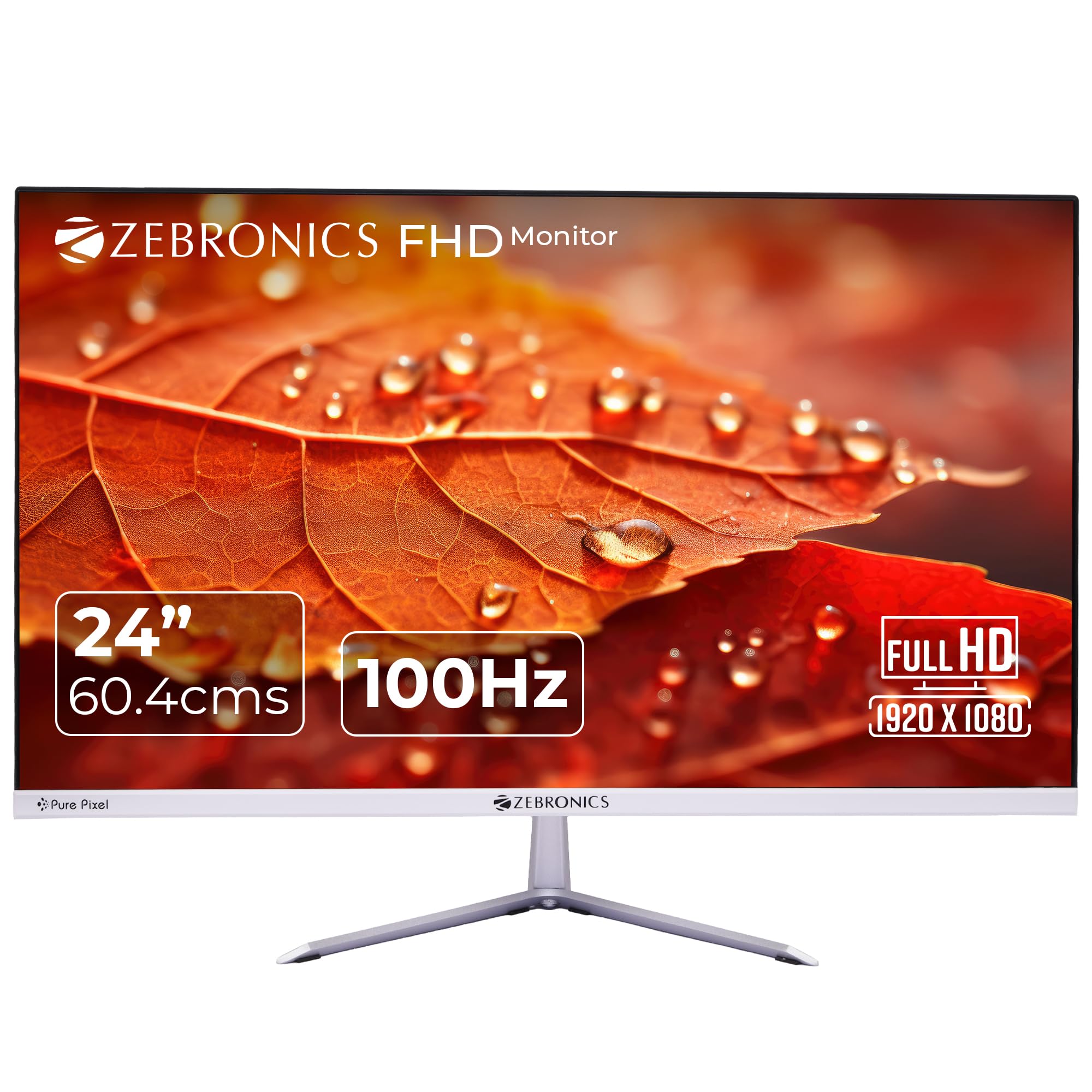 ZEBRONICS EA124 LED Monitor, 24 inch (60.4cm), 250 nits, 100Hz, FHD, 1920x1080, HDMI, VGA, Ultra Slim Bezel, Built-in Speaker