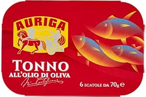Tonno Auriga all'olio di oliva 70gr x 6. Formato scorta. Senza conservanti. Fonte di proteine.
