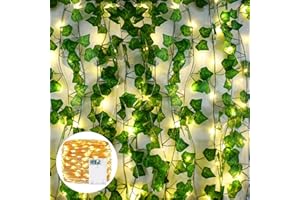 Boic 12 Pcs Lierre Artificiel Guirlande, Vigne avec lumière 100 LED, 200cm Exterieur Faux Lierre Artificiel Grimpant Fausse Lierre Décoration pour Cuisine, Patio, Jardin, Mariage, Bureau, Célébration