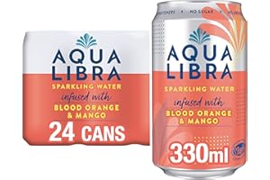 AQUA Libra Sparkling Water, Sugar-Free Fruit Water, No Sugar, No Calories, Blood Orange and Mango, 330 ml (Pack of 24)