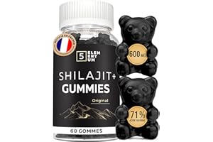 5 ELEMENTUM Shilajit Gummies – 60 Gommes Shilajit Pure Himalaya Sans Sucre, Vegan & Naturelles – 71 % Acide Fulvique – 300 mg par Portion – Shilajite Original avec 85+ Traces de Minéraux – Goût Agréable
