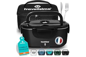TRAVELISIMO Gamelle Chauffante 80W Lunch Box Chauffante 1,5L Marmite Électrique 3 en 1 220V 24V 12V, Gamelle Chauffante Allume Cigare, Acier Inoxydable, Boite Chauffante Repas pour Voyage et Bureau