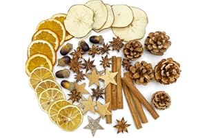 ‎PEXTIAN Pextian 69 Stück Potpourri Weihnachten Dekoration, Adventskranz Deko Duft Potpourri mit Tannenzapfen, Zimtstangen, Getrocknete Orangenscheiben, Apfelstücke, Pot Pourri Streudeko Weihnachten