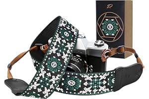 Padwa Lifestyle Pasek do aparatu - dwuwarstwowe końcówki ze skóry bydlęcej, szerokość 5 cm, czysta bawełna, haftowany, tkany pasek na aparat, regulowany uniwersalny pasek na szyję i ramię do