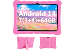 Veidoo Barntablett - 10,1" IPS Eye Care-skärm, 7 GB (3+4) RAM, 64 GB ROM utbyggbar, dubbelkamera, WiFi 6, Octa-Core ba