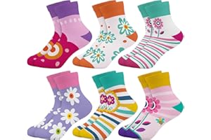 Queenshin 6 Paires Chaussettes Courtes pour Enfants Filles Motifs Doux et Respirant de 2 à 11 Ans