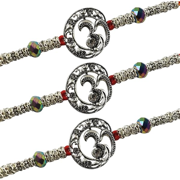 Bhaiya Bhabhi Rakhi Set - Handmade Beaded Silk Rakhi Pair With Roli & Sandal Powder, Rakshabandhan Gift - View #3