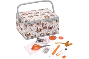 Hobby Gift Boîte de rangement exclusive pré-remplie avec kit de couture 94 pièces inclus, 18.5 x 25.5 x 14.5cm, chouette
