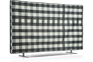kwmobile Dust Cover for 49-50" TV Dust Cover - Linen Fabric TV Protector - check stripes Black/Light Grey/White