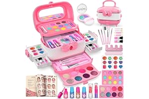 Hollyhi 58Pcs Wirklich Kinderschminke Set, Sicher Waschbar Schminkkoffer Mädchen Schminke Spielzeug, Geburtstag Weihnachten Kinder Make Up Set Mädchen Geschenke 3 4 5 6 7 8 9 10 11 12 Jahre (Pink)