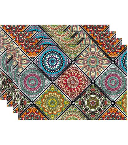 4 Boho Tischsets Mit Blumenmuster – 30,5x45,7 Cm Leinen, Hitzebeständig & Waschbar