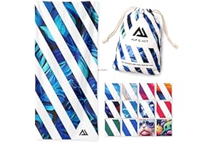 ALP & ACT Strandtuch XXL 200x90 cm - 100% recycelte Mikrofaser - EXTRA LEICHT & schnelltrocknend - großes Microfaser Handtuch für Urlaub & Strand - Badetuch inkl. Baumwollbeutel - blau grün