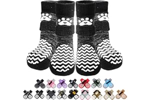 PUPTECK Anti Slip Dog Socks 2 Pairs with Grips for Hardwood Floors, Shoes for Hot/Cold Pavement, Paws Boots Stop Prevent Licking, Booties for Senior Small Large Dogs