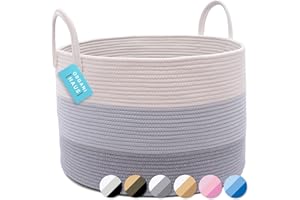 OrganiHaus Duże kosze do przechowywania | Przechowywanie tkanego kosza z uchwytem | Kosze na pranie dla niemowląt | Kosze na zabawki dla dzieci | Kosz na brudne ubrania (50x33cm) 3 odcienie – szary